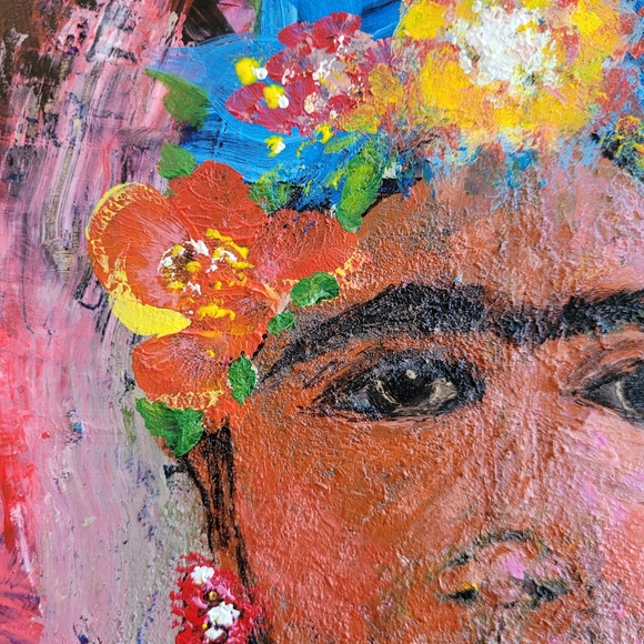Original Frida Kahlo Inspired Acrylic Painting on Upcycled Wood Board, 8x10" - Picture 9 of 13